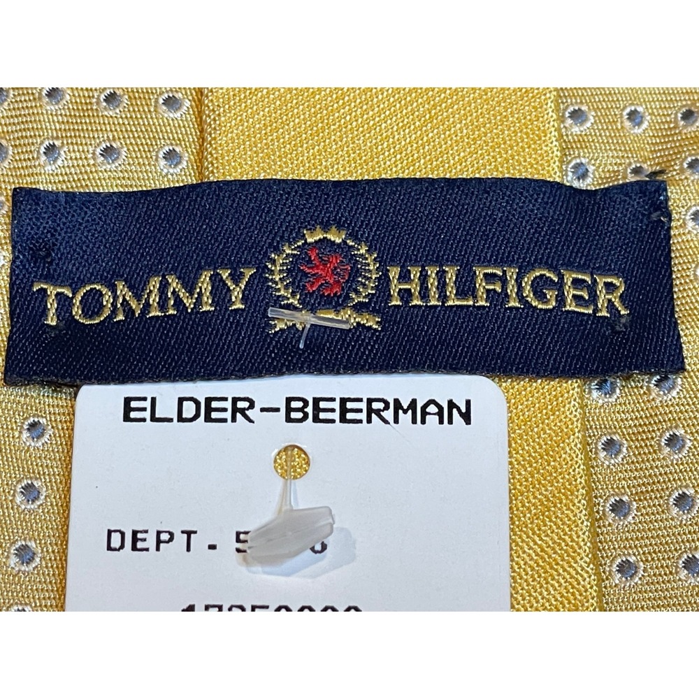 Tommy Hilfiger Yellow Silk Tie Geometric Square Crest Logo Men's Necktie Vintage